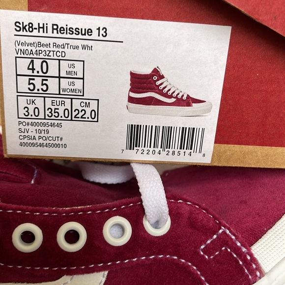 Vans Sk8-Hi Reissue 13 Velvet Beet Red/True White sneakers WMNS - Picture 16 of 16